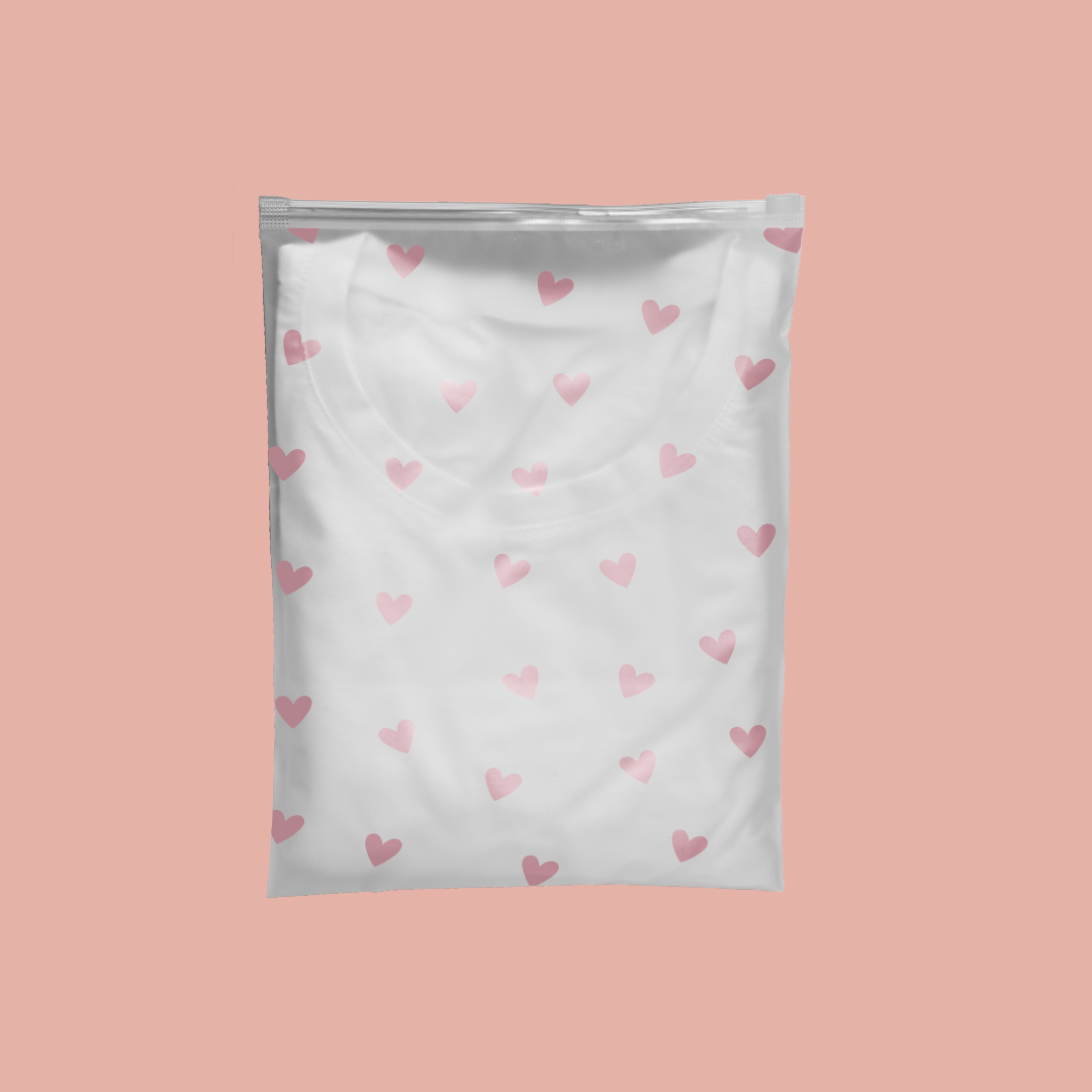 9.5x12" Frosted Bag with Zipper "Hearts"